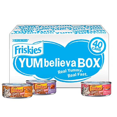 Purina Friskies Gravy Wet Cat Food Variety Pack, YUMbelievaBOX YUM-azing Extra Gravy Chunky - (40) 5.5 oz. Pull-Top Cans