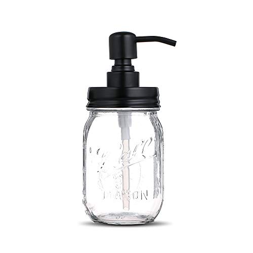 Book Cover bonris 16oz Clear Glass Jar Soap Dispenser with Stainless Steel Pump Classic Decor for Bathroom Kitchen Farmhouse Decor Great for Essential Oils, Lotions, Liquid Soaps