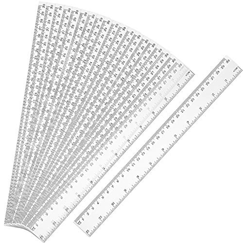 Book Cover 20 Pack Clear Plastic Ruler 12 Inch Straight Ruler Flexible Ruler With Inches and Metric for School Classroom, Home, or Office (Clear)
