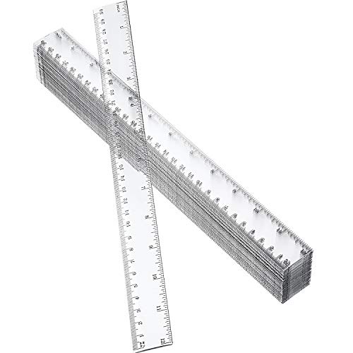 Book Cover 50 Pack Clear Plastic Ruler, 12 Inch Standard/Metric Rulers Straight Ruler Measuring Tool for Student School Office (Clear)