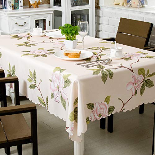 Hewaba Rectangle Printed Tablecloth - 60" x 84" Polyester Washable Table Cover, Seats 6-8 People, Wrinkle Free, Oil-Proof/Waterproof Tabletop Protector for Kitchen Dining Party - Rose Pink