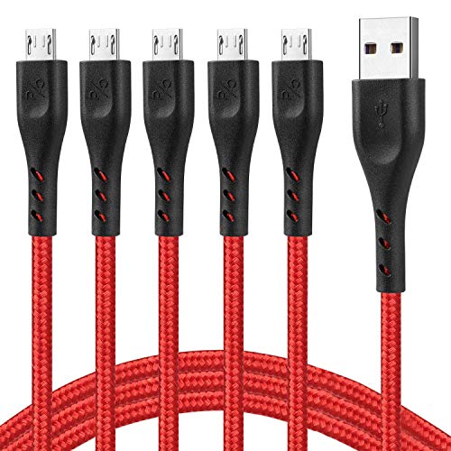 Micro USB Cable 6Ft 5Pack,Cabepow Android Charger Cable 6 Foot, Durable Premium Nylon Braided Fast Phone Charger Cord 6 Feet for Samsung Galaxy S7 S6 S7 S5(Red)