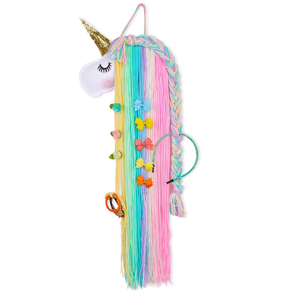 Book Cover Basumee Unicorn Hair Bow Holder for Girls Wall Hanging Decor and Baby Hair Clip Hanger Organizer Rainbow