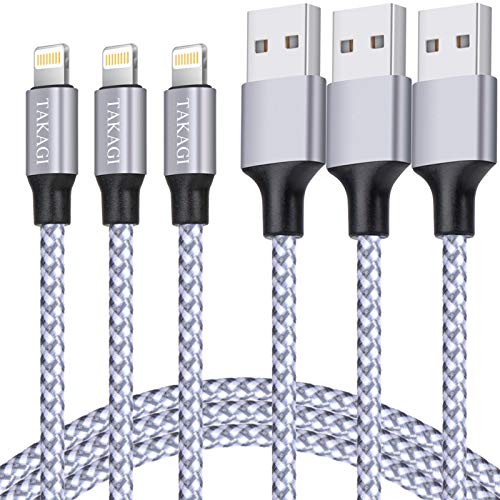 Book Cover iPhone Charger, TAKAGI Lightning Cable 3PACK 6FT Nylon Braided USB Charging Cable High Speed Data Sync Transfer Cord Compatible with iPhone 12/11 Pro Max/XS MAX/XR/XS/X/8/7/Plus/6S/6/SE/5S/iPad