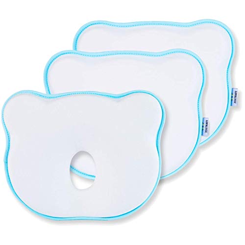 ZOSTRATI Baby Head Shaping Pillow - 2 Washable 100% Cotton Covers for Newborn Infant to Prevent Flat Head or Plagiocephaly Syndrome | Soft Memory Foam Flathead Cushion | 0-12months | White