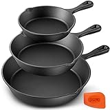 LEGEND COOKWARE Cast Iron Skillet Set of 3 CHEF’S TRIO | Pan Set of 6”, 8” & 10” | Cast Iron Frying Pans for Cooking, Baking & More | Oven & Induction Safe | Lightly Pre-Seasoned Gets Better W/Use