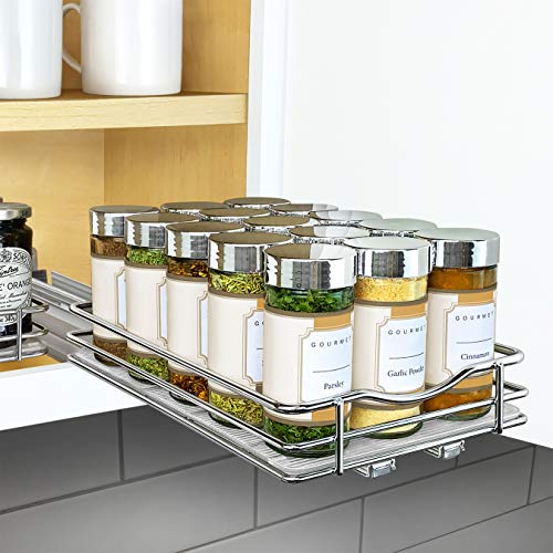 LYNK PROFESSIONAL® Pull Out Spice Rack Organizer for Cabinet - Lifetime Limited Warranty - Slide Out Rack - 6-1/4 inch Wide Sliding Spice Organizer Shelf - Chrome