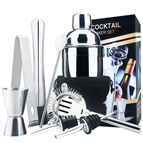 Book Cover 18oz Stainless Steel Cocktail Shaker Bar Set Tools with Martini Mixer Double Measuring Jigger/Mixing Spoon/Liquor Pourers/Muddler/Strainer and Ice Tongs Professional Bar Accessories (8 Piece Set)