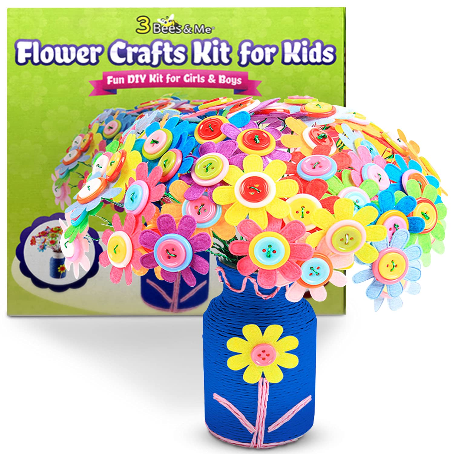 3 Bees & Me Flower Crafts Activity Kit for Kids | Fun DIY Arts Project for Girls and Boys | Perfect Birthday, Thanksgiving and Christmas Gift Idea for Children and Tweens Ages 4-12 Years Old and Up