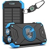 BLAVOR Solar Power Bank 10,000mAh, Portable Wireless Charger, 20W Fast Charging External Battery Pack with USB C for Cell Phones, Solar Panel Charging with Dual Flashlight for Camping