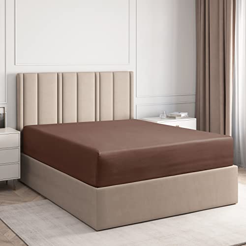Queen Fitted Sheet - Single Fitted Deep Pocket Sheet - Fits Mattress Perfectly - Soft Wrinkle Free Sheet - 1 Fitted Sheet Only – Brown