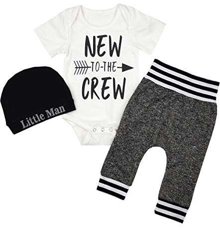 Book Cover Newborn Baby Boy Clothes New to The Crew Letter Print Romper Bodysuit+Pants+Hat 3PCS Outfits