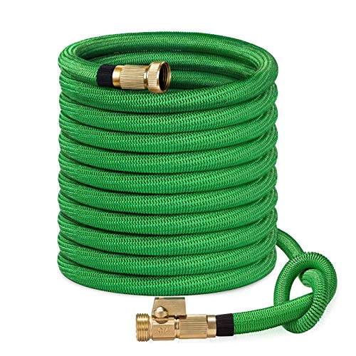 SunGreen 100ft Garden Hose, All New 2019 Expandable Water Hose with 3/4" Solid Brass Fittings, Extra Strength Fabric - Flexible Expanding Hose with Free Storage Sack