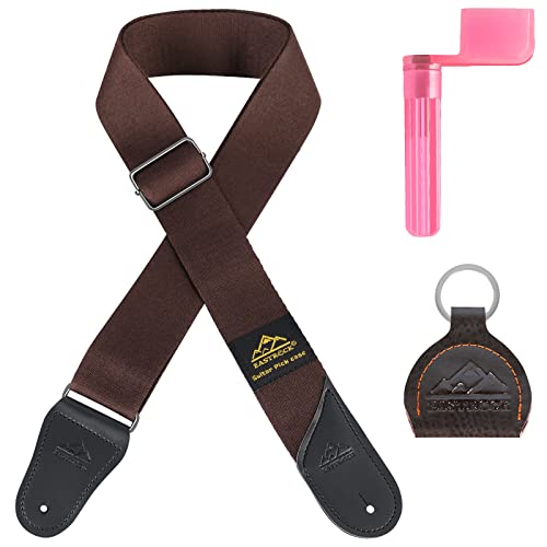 EASTROCK Guitar Strap - Winder, Pick Bag - Adjustable for Bass, Electric & Acoustic Guitar (Pink)