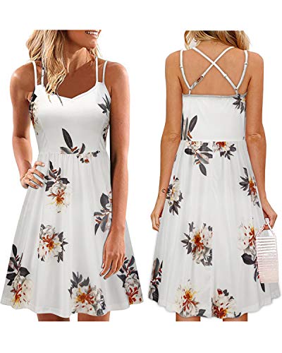 ULTRANICE Women's Summer Floral Sleeveless Adjustable Spaghetti Backless Short Dress(Floral05,M)