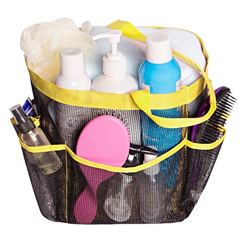 Attmu Mesh Shower Caddy, Quick Dry Shower Tote Bag Oxford Hanging Toiletry and Bath Organizer with 8 Storage Compartments for Shampoo, Conditioner, Soap and Other Bathroom Accessories, Yellow