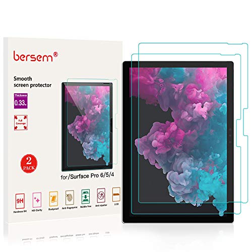 BERSEM[ 2 Pack ] Screen Protector for Surface Pro 6 / Surface Pro (5th Gen) / Surface Pro 4, Bersem Tempered Glass screen protector High Responsitivity Scratch Resistant Compatible with Pen