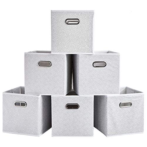 SHACO White Folding Storage Cubes, Durable Double Metal Cube Storage Bin with Rose Pattern(6 Packs)