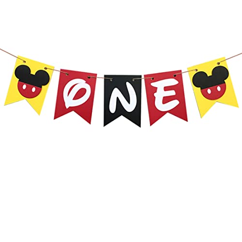 HEETON Mickey First Birthday Mouse Banner Handmade 1st Birthday Party Decorations High Chair Banner,Mickey Theme Baby Boy Photo Booth Props