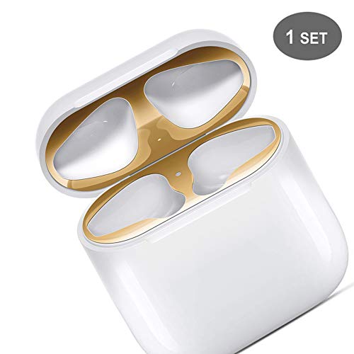 CRAZY PANDA Dust Guard for AirPods, 18K Gold Plating - Gold Color 1 Set - Premium Metal Sticker for Airpods Charging Case - Protect AirPods from Iron/Metal Shavings
