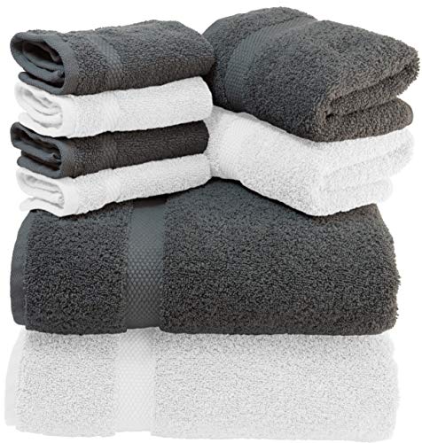 Book Cover White Classic Luxury Bath Towel Set - Combed Cotton Hotel Quality Absorbent 8 Piece Towels | 2 Bath Towels | 2 Hand Towels | 4 Washcloths [Worth $72.95] 8 Pack | (4Grey/4White, 8Pc)