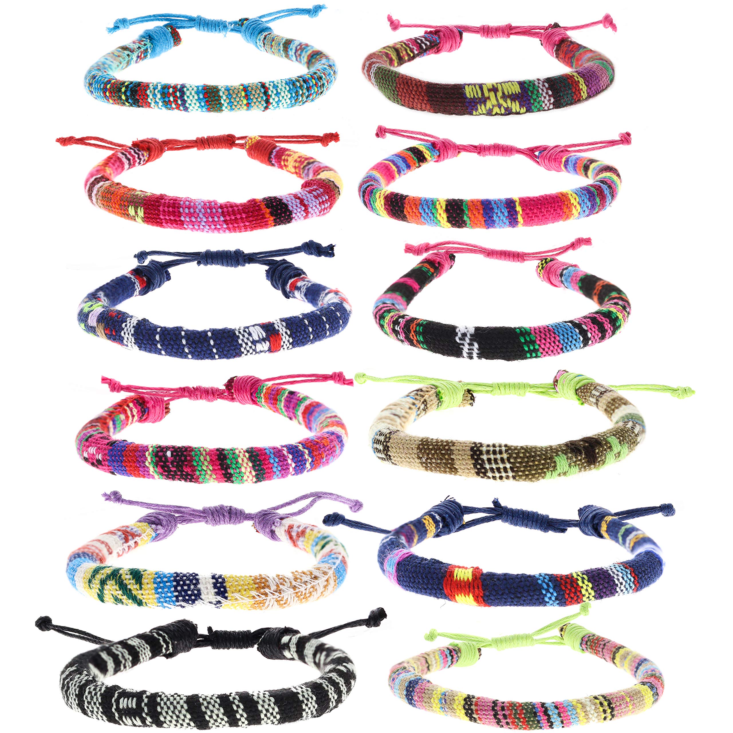 FROG SAC 12 PCS Ethnic Tribal Bracelets for Women and Men, Woven Friendship Bracelets for Teens, VSCO Girl Boho String Bracelets, Girls Adjustable Stackable Bracelet Pack