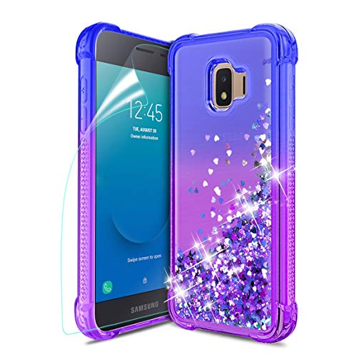 Tmacker Samsung Galaxy J2 2019 Case,Galaxy J2 Pure/J2 Dash/J2 Core/J260 Phone Case w/HD Screen Protector,Slim TPU Glitter Liquid Quicksand Shockproof Protective Cover for Girls Women-Blue/Purple