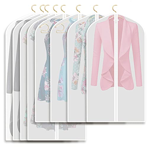 Refrze Moth Proof Garment Bags,Garment Cover, 8 Pack Clear Garment Bags,Hanging Garment Bag, Dress Garment Bags for Storage or for Travel,Breathable Dust and Waterproof Garment Covers Clear 43''/ 50''