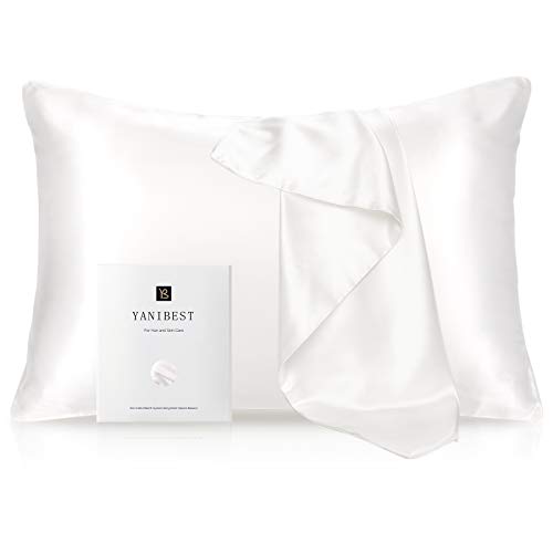 YANIBEST Silk Pillowcase for Hair and Skin - 21 Momme 600 Thread Count 100% Mulberry Silk Bed Pillowcase with Hidden Zipper, 1 Pack King Size Pillow Case White