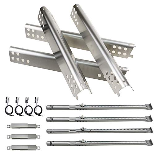 Hisencn Repair Kit For Charbroil Advantage Series 4 Burner 463240015, 463240115, 463343015, 463344015 Gas Grills, Stainless Pipe Burner, Heat Plate Tent Shield, Adjust Carryover tube Replacement Parts