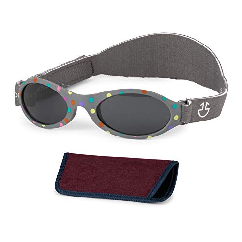 Baby Sunglasses 0-6, 6-12 month - Age 3 Years | Infant, Toddler Girl & Boy Sun Glasses with Adjustable Strap, Baby Beach Gear | UV 400 Protection | Soft Rubber Frame Sunshades with Case (Grey)