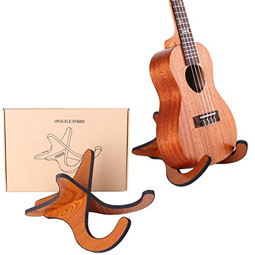 Book Cover TIHOOD Wooden Ukelele Stand Holder Musical Instrument Stand Concert Portable Wood Stand for Small Guitar, Violin, Banjo