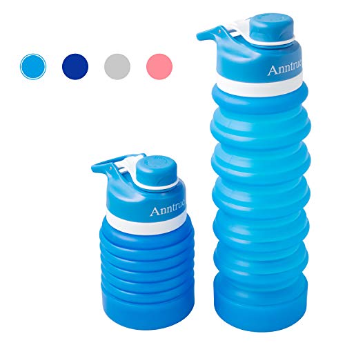 Collapsible Silicone Water Bottle 750ML, Anntrue Leak Proof, Foldable, Shatter-proof Travel Water Bottles(Sky Blue)