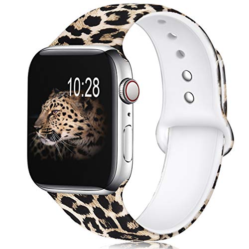 KOLEK Floral Bands Compatible with Apple Watch 38mm 40mm, Silicone Fadeless Pattern Printed Replacement Bands for iWatch Series 4 3 2 1, Leopard, M, L