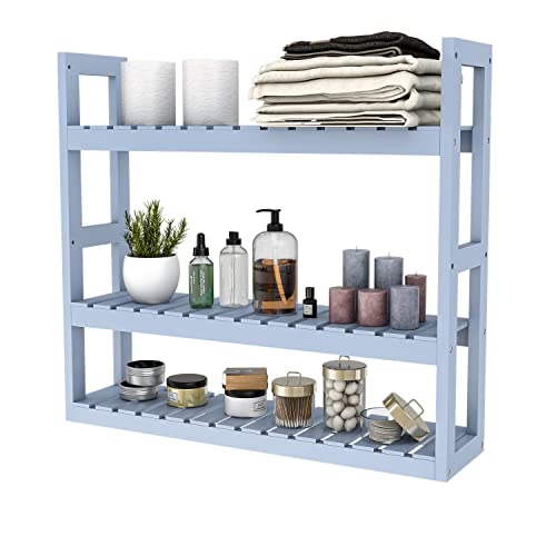 Domax Bamboo Bathroom Shelf 3-Tier Wall Mount Storage Rack Multifunctional Adjustable Layer Free Standing Over Toilet Utility Shelves Living Room Kitchen (Gray)