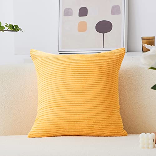 Book Cover Home Brilliant Yellow Throw Pillow Cover Decorative Plush Corduroy Striped Throw Pillow Cushion Covers for Couch Bed, 18 x 18 (45x45), Sunflower