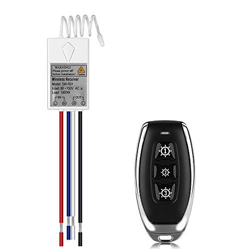Wsdcam Wireless Light Remote Switch - No Wires No Tearing Walls No Hubs/APPs, Remote Control Light Switch for Ceiling Fan Lamp Light, Remote Wall Switch and Receiver Kit (1 Remote Key Fob &1 Receiver)