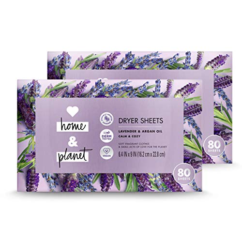 Book Cover Love Home and Planet Dryer Sheets Lavender & Argan Oil, 80 Count (Pack of 2)