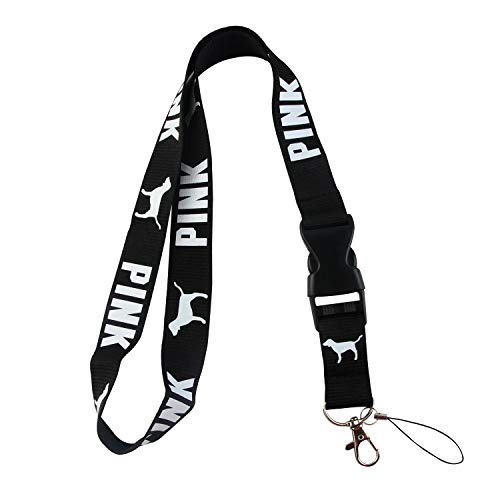 Lanyard Keychain Holder Keychain Key Chain Black Lanyard Clip with Webbing Strap (Black Pink)