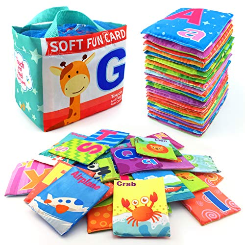 Book Cover 26 Pieces Soft Alphabet Cards with Cloth Storage Bag for Babies Infants, Toddlers and Kids ABCs Learning Flash Cards, Best Early Educational Toys for 0 1 2 3 Years Old Boys and Girls