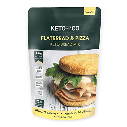 Book Cover Keto Flatbread & Pizza Bread Mix by Keto and Co | Just 1.4g Net Carbs | Gluten Free, Diabetic & Keto Friendly, Non-GMO | Great for Burgers, Sandwiches, Pizza | Makes 12 Servings