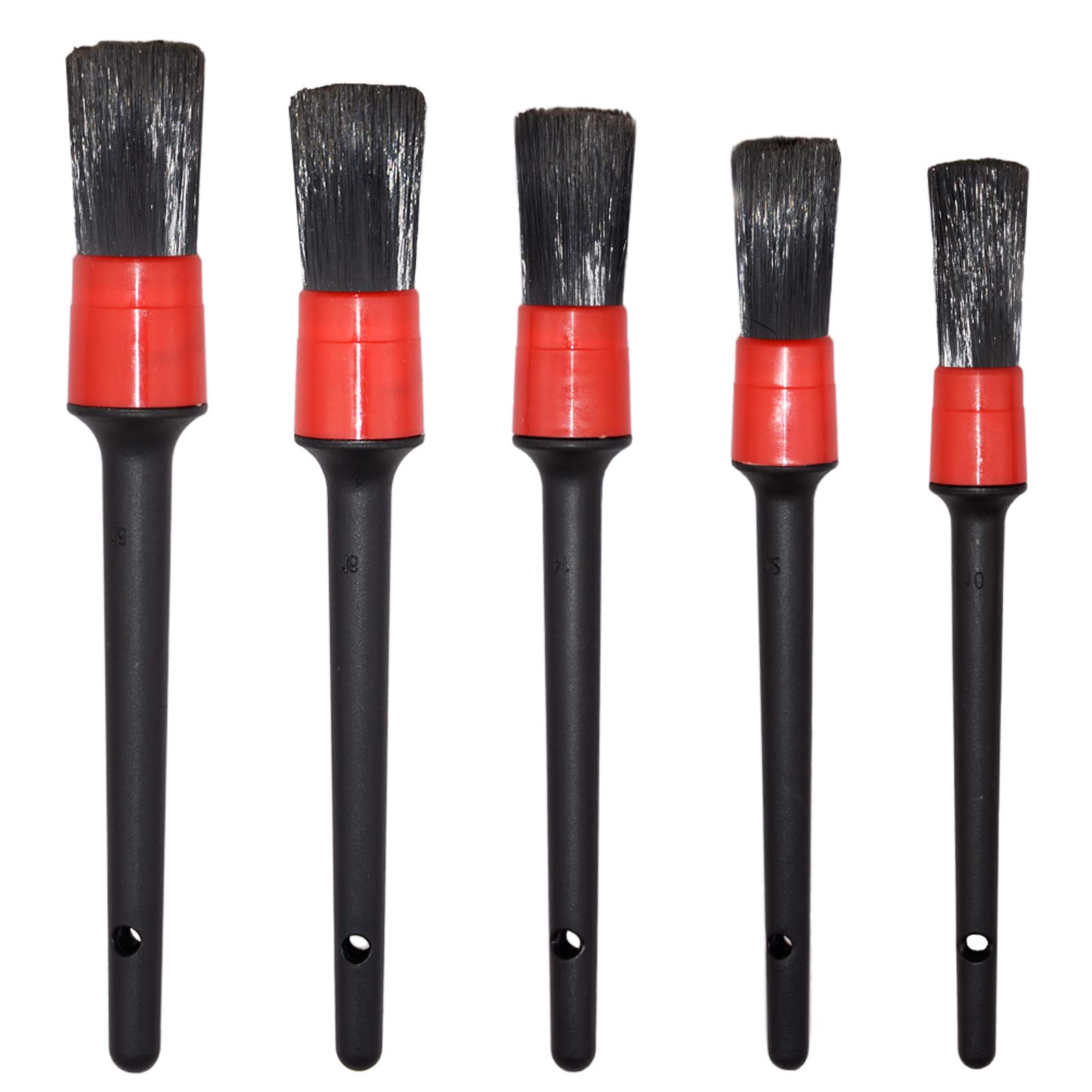 Book Cover Detailing Brush Set -5 Different Sizes Premium Natural Boar Hair Mixed Fiber Plastic Handle Automotive Detail Brushes for Cleaning Wheels, Engine, Interior, Air Vents, Car, Motorcy Red