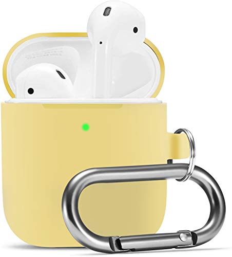 Book Cover Camyse Airpods Case, Airpod Silicone Skin Cases Cover, Full Protective Durable Shockproof Drop Proof with Keychain Compatible with Apple Airpods 2 & 1 Charging Case ,AirpodsÂ Accesssories (Yellow)