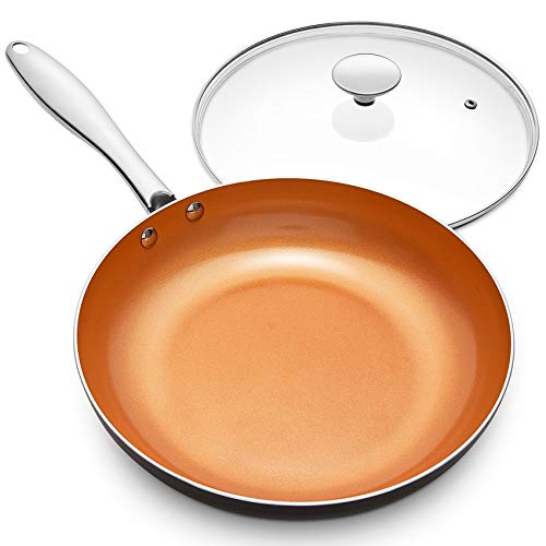 Book Cover MICHELANGELO 11.5 Inch Frying Pan with Lid, Nonstick Copper Frying Pan with Titanium Ceramic Interior, Nonstick Frying Pans, Nonstick Skillet with Lid,11 Inch Copper Pans with lid