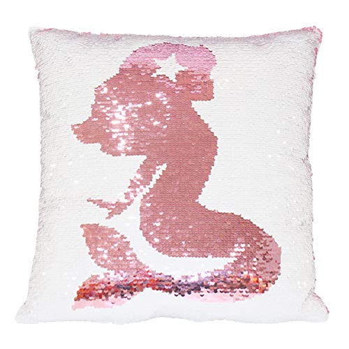 Reversible Sequin Pillow Cover Decorative for Home Wedding Party Decor,Mermaid Pillow Case for Couch Bed Sofa Birthday Festival Gift for Kids Adults Girls 16"x16" (Mermaid/ Pink (Only Pillow Cover))