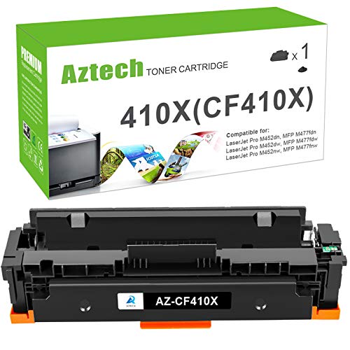 Aztech Compatible CF410A Toner Cartridge Replacement for HP 410X CF410X 410A CF410A Color Pro MFP M477fdw M477fnw M477fdn M452dn M452dw M452nw M377dw Printer Ink (Black, 1-Pack)