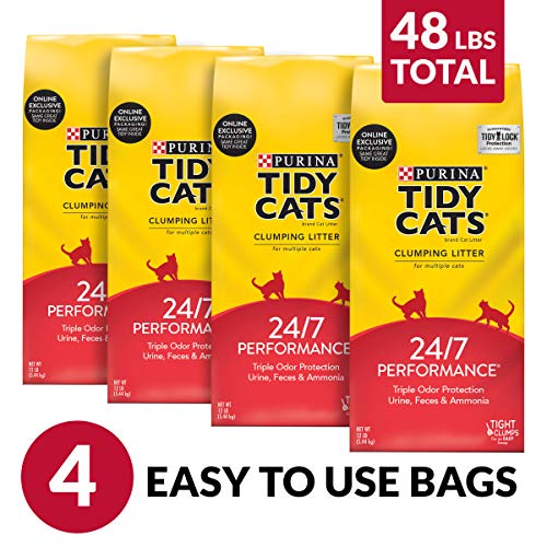 Purina Tidy Cats Clumping Cat Litter, 24/7 Performance Multi Cat Litter - (4) 12 lb. Bags