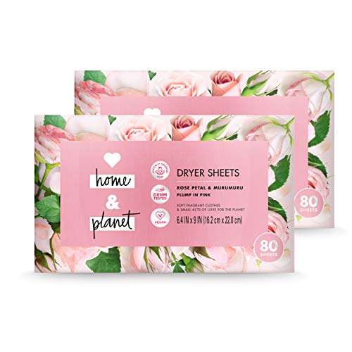 Love Home and Planet Dryer Sheets Rose Petal & Murumuru 80 Count (Pack of 2)
