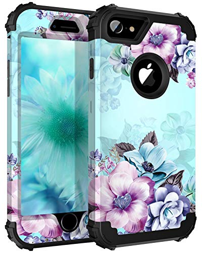 Book Cover Casetego Compatible with iPhone 8 Case,iPhone 7 Case,Floral Three Layer Heavy Duty Hybrid Sturdy Shockproof Full Body Protective Cover Case for Apple iPhone 8/7,Mandala