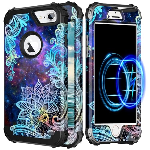 Casetego Compatible with iPhone 8 Case,iPhone 7 Case,Floral Three Layer Heavy Duty Hybrid Sturdy Shockproof Full Body Protective Cover Case for Apple iPhone 8/7,Mandala